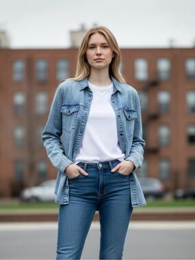 Calvin Klein Jeans Woman’s Acid Washed Cotton Shirt Size Medium.